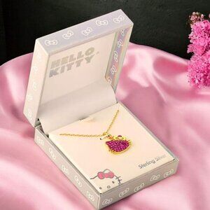 Hello Kitty Crystal Pendant | 925 Sterling Silver Gold Chain Fuchsia Swarovski